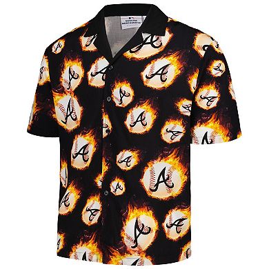 Men's PLEASURES Black Atlanta Braves Flame Fireball Button-Up Shirt