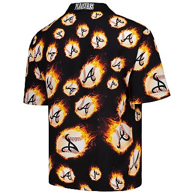 Men's PLEASURES Black Atlanta Braves Flame Fireball Button-Up Shirt