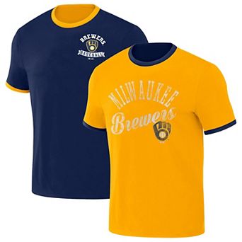 Men's Darius Rucker Collection by Fanatics Navy/Gold Milwaukee Brewers Two-Way Ringer Reversible T-Shirt
