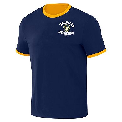 Men's Darius Rucker Collection by Fanatics Navy/Gold Milwaukee Brewers Two-Way Ringer Reversible T-Shirt