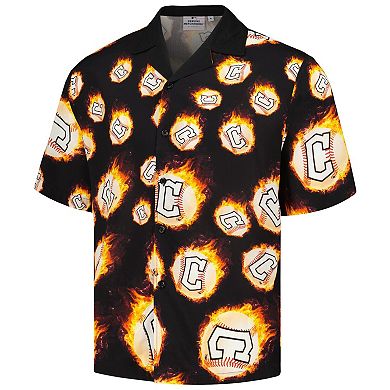 Men's Black Cleveland Guardians Flame Fireball Button-Up Shirt