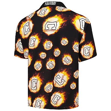 Men's Black Cleveland Guardians Flame Fireball Button-Up Shirt