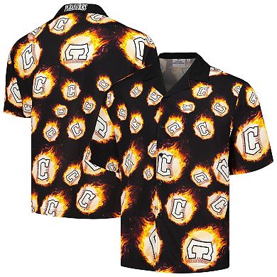 Men's Black Cleveland Guardians Flame Fireball Button-Up Shirt