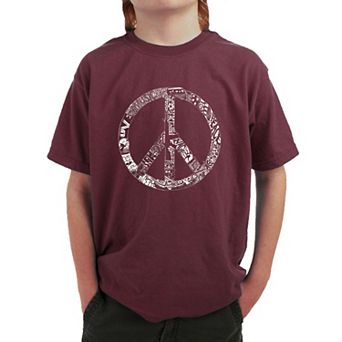 Peace, Love, & Music - Boy's Word Art T-Shirt
