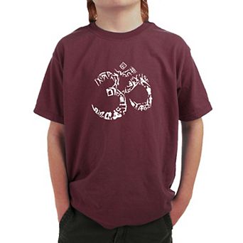 The Om Symbol Out Of Yoga Poses - Boy's Word Art T-Shirt