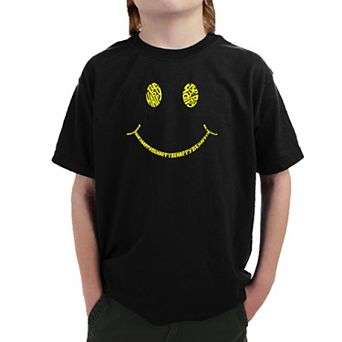 Be Happy Smiley Face - Boy's Word Art T-shirt