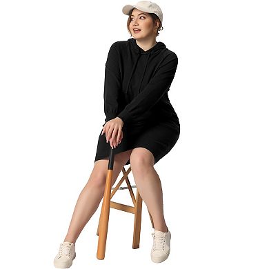 Women's Plus Size Fashion Rib Knit Long Sleeve Pullover Hooded Bodycon Dress