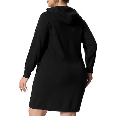 Women's Plus Size Fashion Rib Knit Long Sleeve Pullover Hooded Bodycon Dress