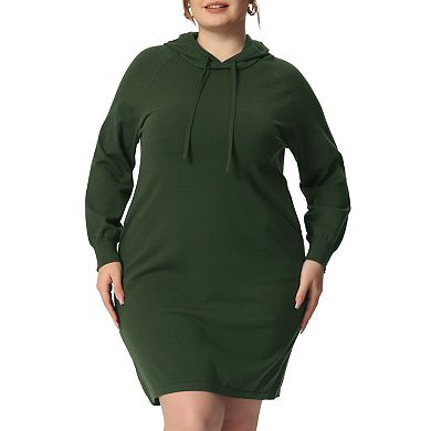 Women's Plus Size Fashion Rib Knit Long Sleeve Pullover Hooded Bodycon Dress