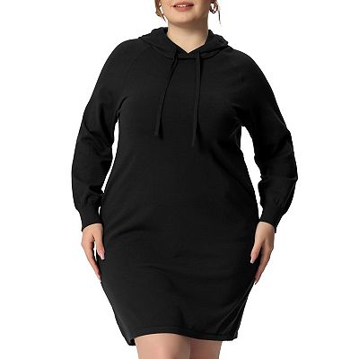 bodycon hoodie dress Agnes Orinda Women's Plus Size Fall Rib Knit Pullover Sweater Fashion Long Sleeve Hooded Bodycon Dress 3X Black