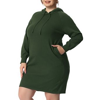 Women's Plus Size Fashion Rib Knit Long Sleeve Pullover Hooded Bodycon Dress