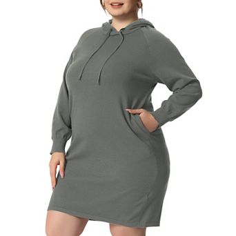 Women's Plus Size Fashion Rib Knit Long Sleeve Pullover Hooded Bodycon Dress