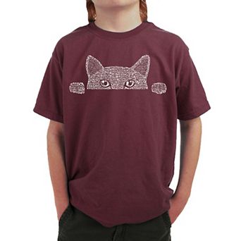 Peeking Cat - Boy's Word Art T-shirt