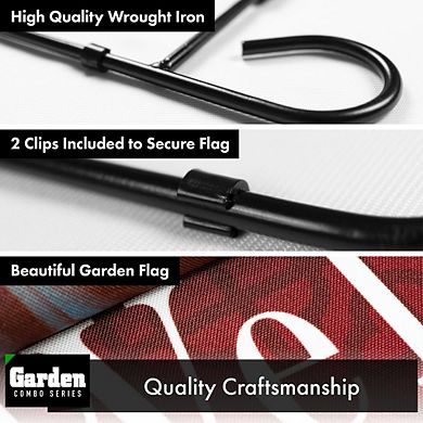 G128 Combo Set: Garden Flag Stand 1PK AND Welcome Sleeping Puppy 12"x18" 1PK