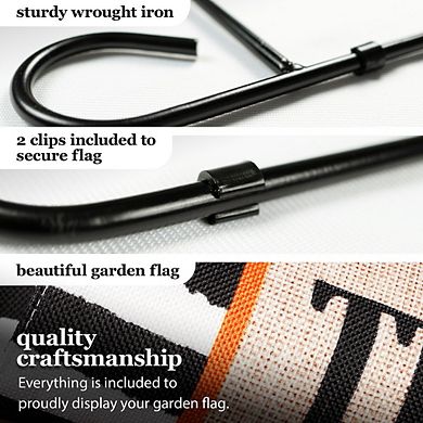 G128 Combo Set: Garden Flag Stand 1PK AND Trick or Treat Bats and Black and White Stripes 12"x18" Burlap 1PK