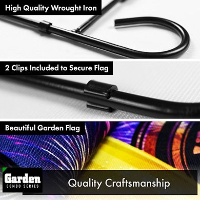 G128 Combo Set: Garden Flag Stand 1PK AND Happy New Year Fireworks and Champagne 12"x18" 1PK