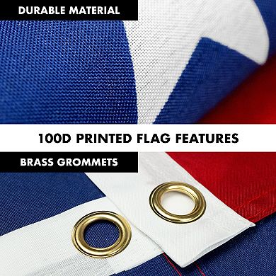 G128 Combo Set: 6ft Flag Pole White + Bracket AND American 100D 3x5 Ft Printed Polyester Flag