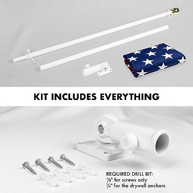G128 Combo Set: 6ft Flag Pole White + Bracket AND American 100D 3x5 Ft Printed Polyester Flag