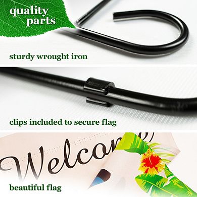 G128 Combo Set: Garden Flag Stand 1PK AND Welcome Gnome with Watermelon Slice 12"x18" Blockout 1PK