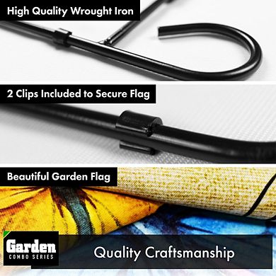 G128 Combo Set: Garden Flag Stand 1PK AND Hello Spring Butterflies Flowers 12"x18" 1PK