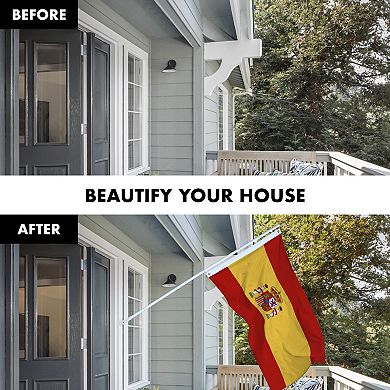 G128 Combo Set: 6ft Flag Pole White + Bracket AND Spain 100D 3x5 Ft Printed Polyester Flag