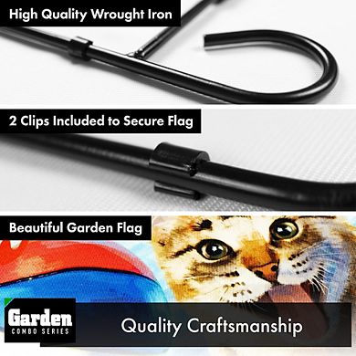 G128 Combo Set: Garden Flag Stand 1PK AND Summer Fun with Cat in Pool 12"x18" 1PK