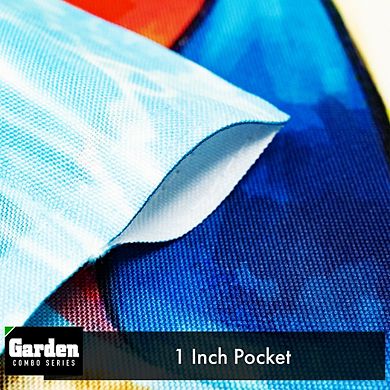 G128 Combo Set: Garden Flag Stand 1PK AND Summer Fun with Cat in Pool 12"x18" 1PK