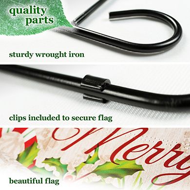 G128 Combo Set: Garden Flag Stand 1PK AND Merry Christmas Pinecone Bouquet 12"x18" 1PK