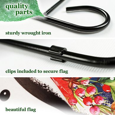 G128 Combo Set: Garden Flag Stand 1PK AND Snowman with Festive Evergreen Top Hat 12"x18" 1PK