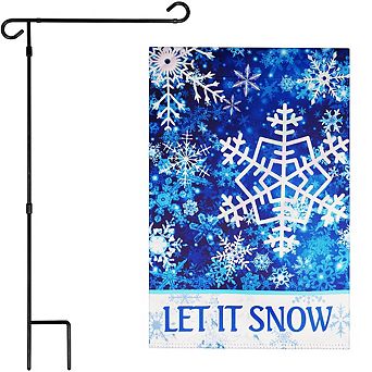 G128 Combo Set: Garden Flag Stand 1 pk AND Let It Snow Snowflakes 12"x18" 1 pk