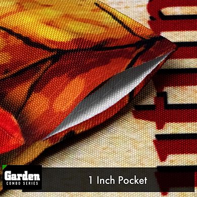 G128 Combo Set: Garden Flag Stand 1PK AND Autumn Greetings Large Maple Leaf 12"x18" 1PK
