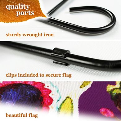 G128 Combo Set: Garden Flag Stand 1PK AND Day of the Dead Sugar Skull 12"x18" 1PK