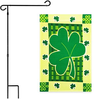 G128 Combo Set: Garden Flag Stand 1 pk AND Large Clover 12"x18" 1 pk
