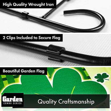 G128 Combo Set: Garden Flag Stand 1PK AND Large Clover 12"x18" 1PK