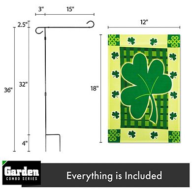 G128 Combo Set: Garden Flag Stand 1PK AND Large Clover 12"x18" 1PK