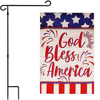 G128 Combo Set: Garden Flag Stand 1 pk AND God Bless America Flag Accent 12"x18" 1 pk
