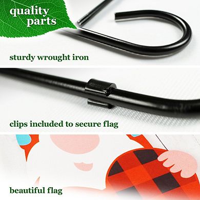 G128 Combo Set: Garden Flag Stand 1PK AND Happy Vday Gnome Holding Plaid Heart 12"x18" Blockout 1PK