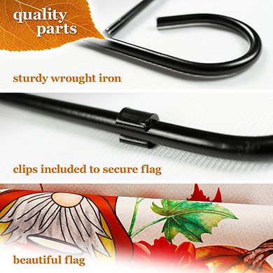 G128 Combo Set: Garden Flag Stand 1PK AND Welcome Gnome with Coffee at Harvest 12"x18" Blockout 1PK