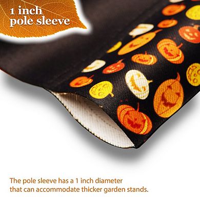 G128 Combo Set: Garden Flag Stand 1PK AND Happy Halloween Black Cat and Ghosts 12"x18" 1PK