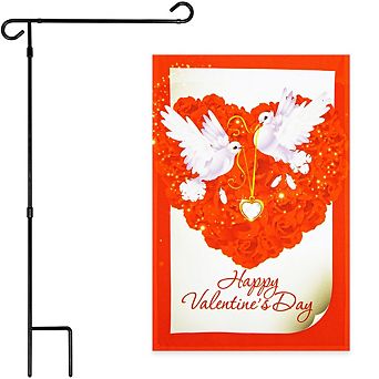 G128 Combo Set: Garden Flag Stand 1 pk AND Happy Valentine's Day Doves 12"x18" 1 pk