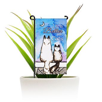 G128 Mini Garden Flag Life is Better with Cats 4"x8" Blockout
