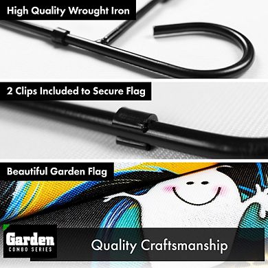 G128 Combo Set: Garden Flag Stand 1PK AND Happy Halloween Black Cat Moon 12"x18" 1PK