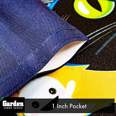 G128 Combo Set: Garden Flag Stand 1PK AND Happy Halloween Black Cat Moon 12"x18" 1PK