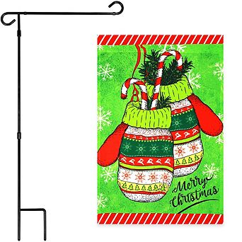 G128 Combo Set: Garden Flag Stand 1 pk AND Merry Christmas Mittens 12"x18" 1 pk