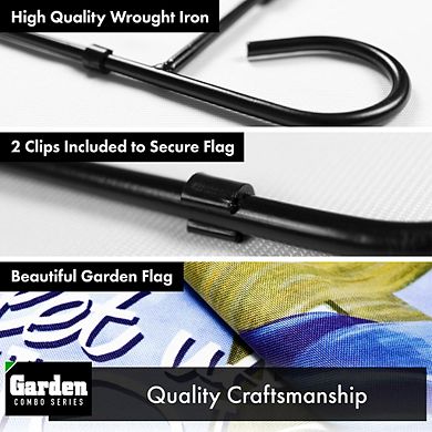 G128 Combo Set: Garden Flag Stand 1PK AND Let Us Rejoice Easter Cross 12"x18" 1PK