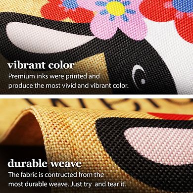 G128 Combo Set: Garden Flag Stand 1PK AND Welcome Cow with Flowers 12"x18" Burlap 1PK