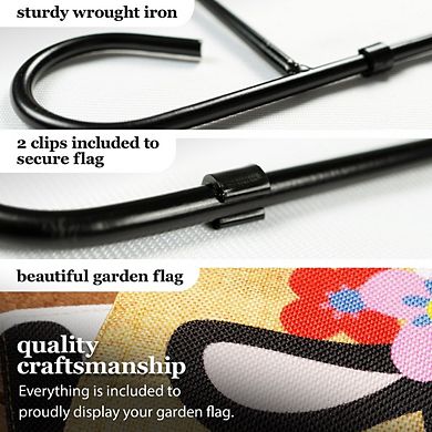 G128 Combo Set: Garden Flag Stand 1PK AND Welcome Cow with Flowers 12"x18" Burlap 1PK