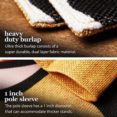 G128 Combo Set: Garden Flag Stand 1PK AND Welcome Cow with Flowers 12"x18" Burlap 1PK