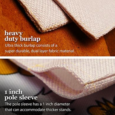 G128 Combo Set: Garden Flag Stand 1PK AND Happy Halloween 3 Gnomes Spider Web 12"x18" Burlap 1PK
