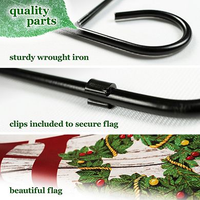 G128 Combo Set: Garden Flag Stand 1PK AND Home Wreath on Rustic Wood 12"x18" 1PK